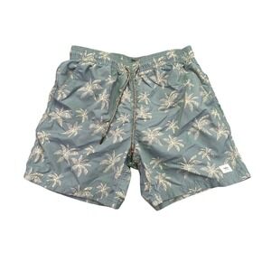 Katin Swim Trunks Men's Small Blue Palm Tree Elastic Waist Drawstring Shorts